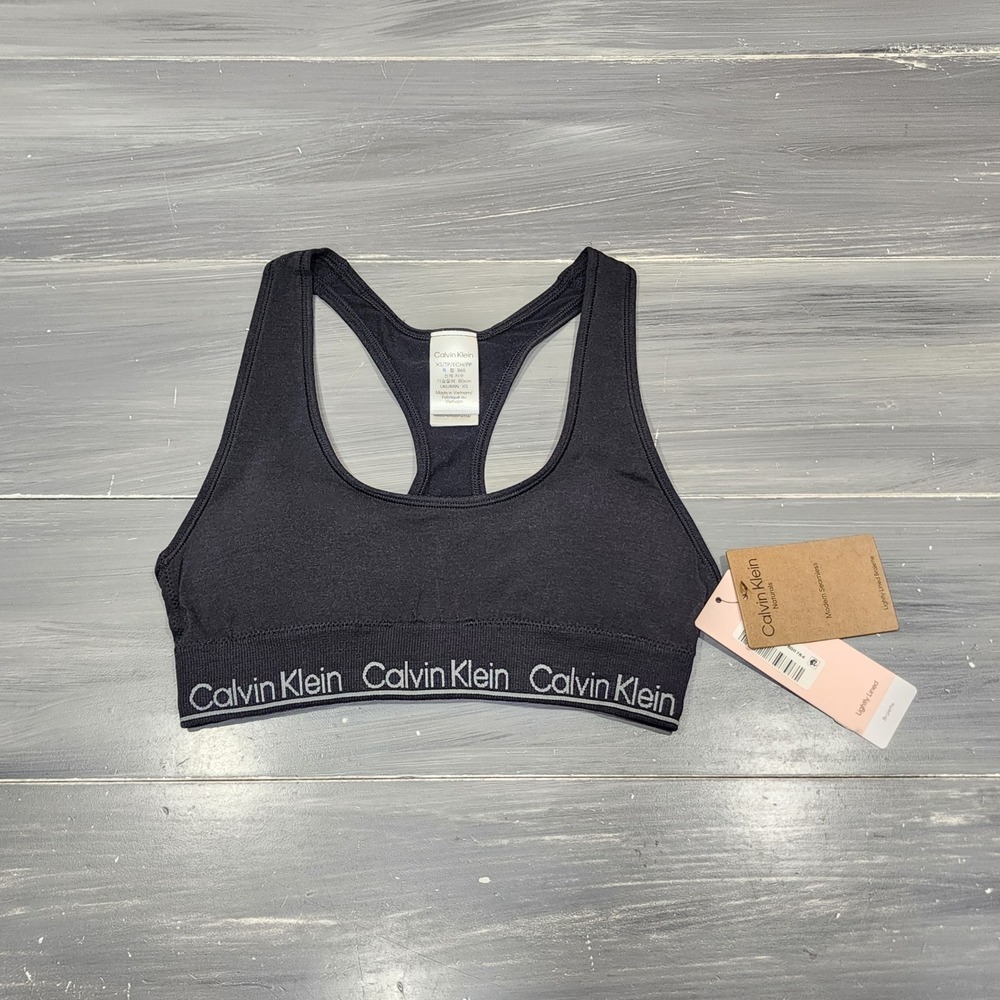 Calvin Klein Unlined Bralette Racerback Wireless Modern Cotton QF7691 XS Black